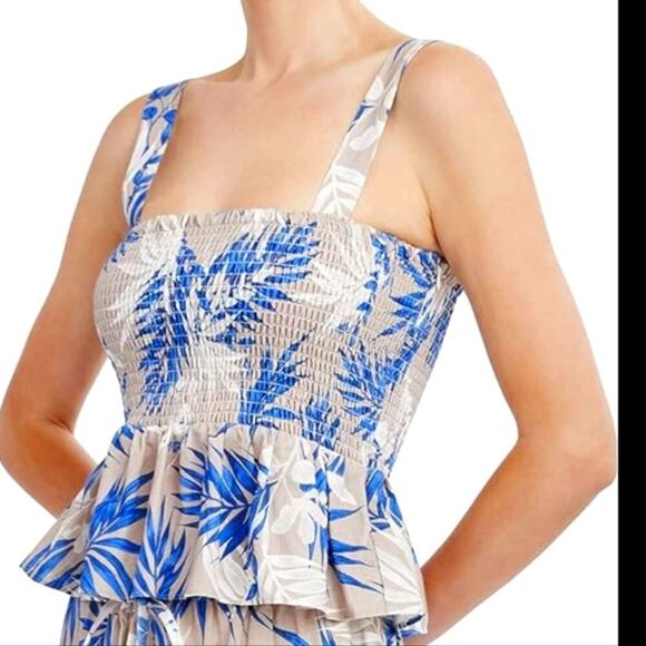 Nwt BCBGMAXAZRIA Tropical Palm print Peplum Ruched Top XS - Picture 1 of 5